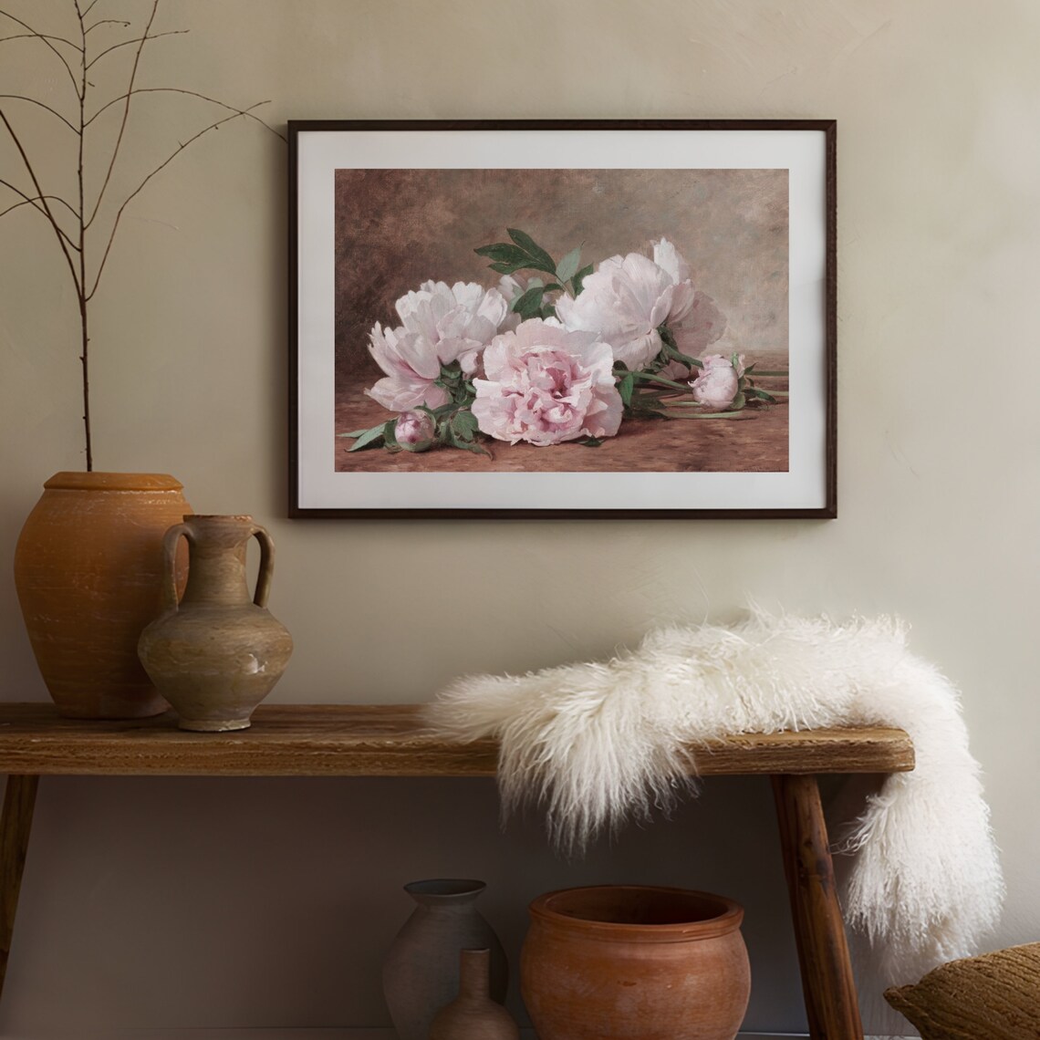 Moody Pink Peonies Painting Vintage Flower Print Dark Floral Print Vintage Roses Print Still Life Farmhouse Decor - Image 2