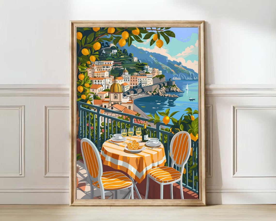 Amalfi Coast Illustration, Italy Travel Poster