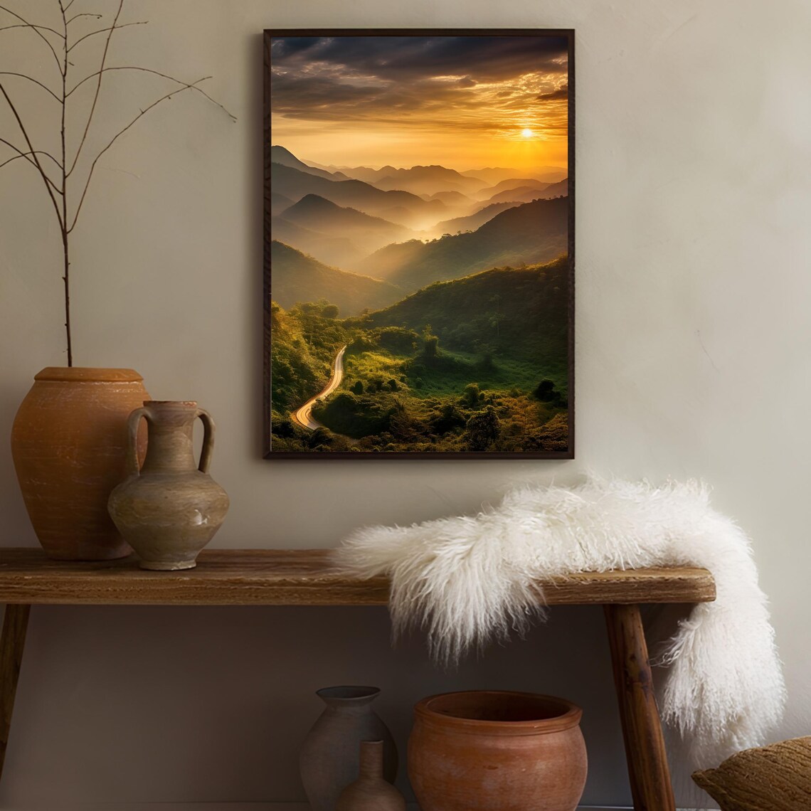 Thailand Golden Sunrise Layered Mountain Road Scenic Travel Poster - Image 3