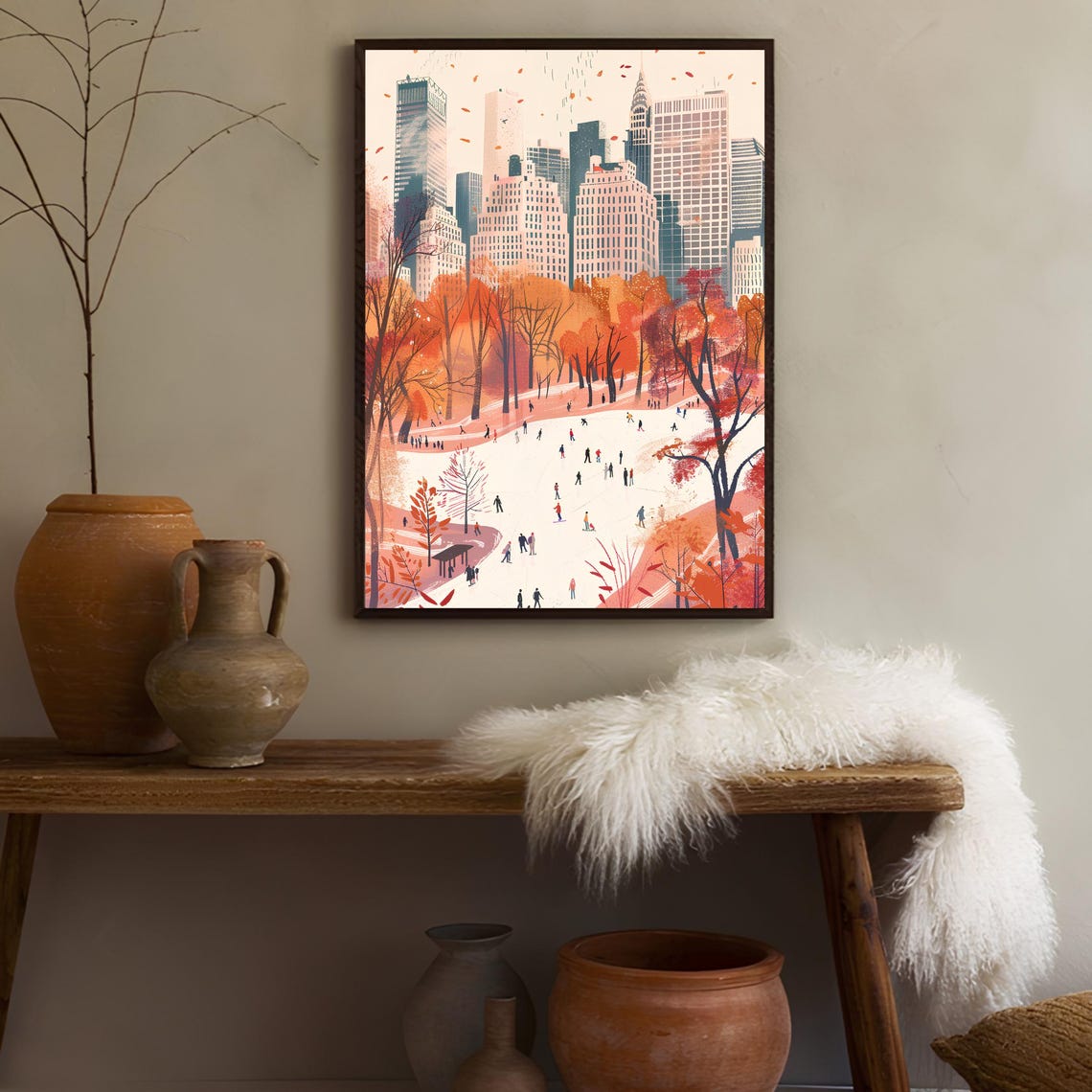 New York Central Park Autumn Ice Skaters Manhattan Skyline Poster - Image 2