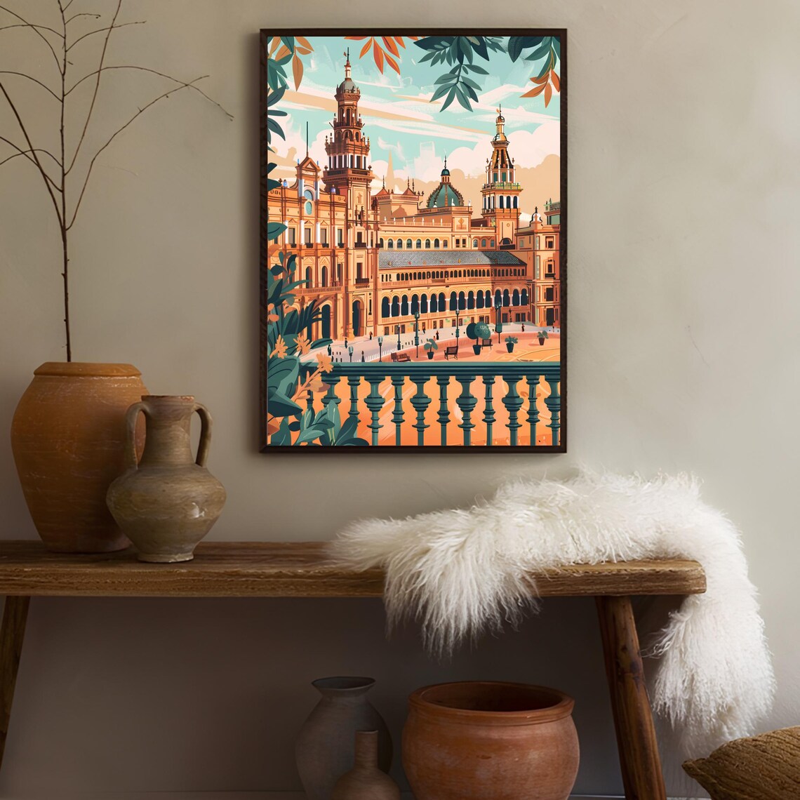 Seville Spain Travel Poster of Plaza de Espana Viewed from a Balcony - Image 2