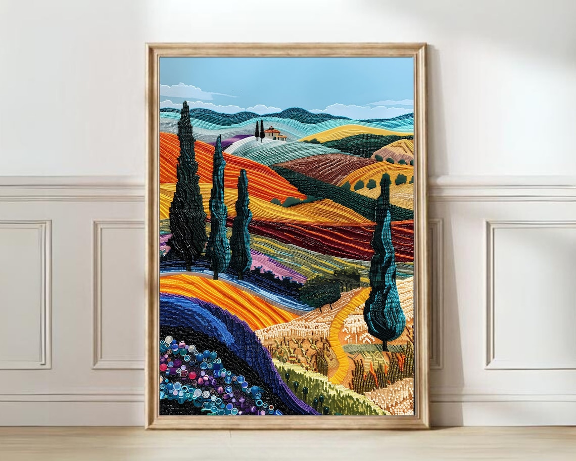Tuscany Mosaic Travel Poster, Eclectic Italy Art Print