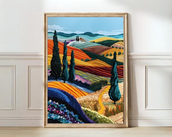 Tuscany Mosaic Travel Poster, Eclectic Italy Art Print