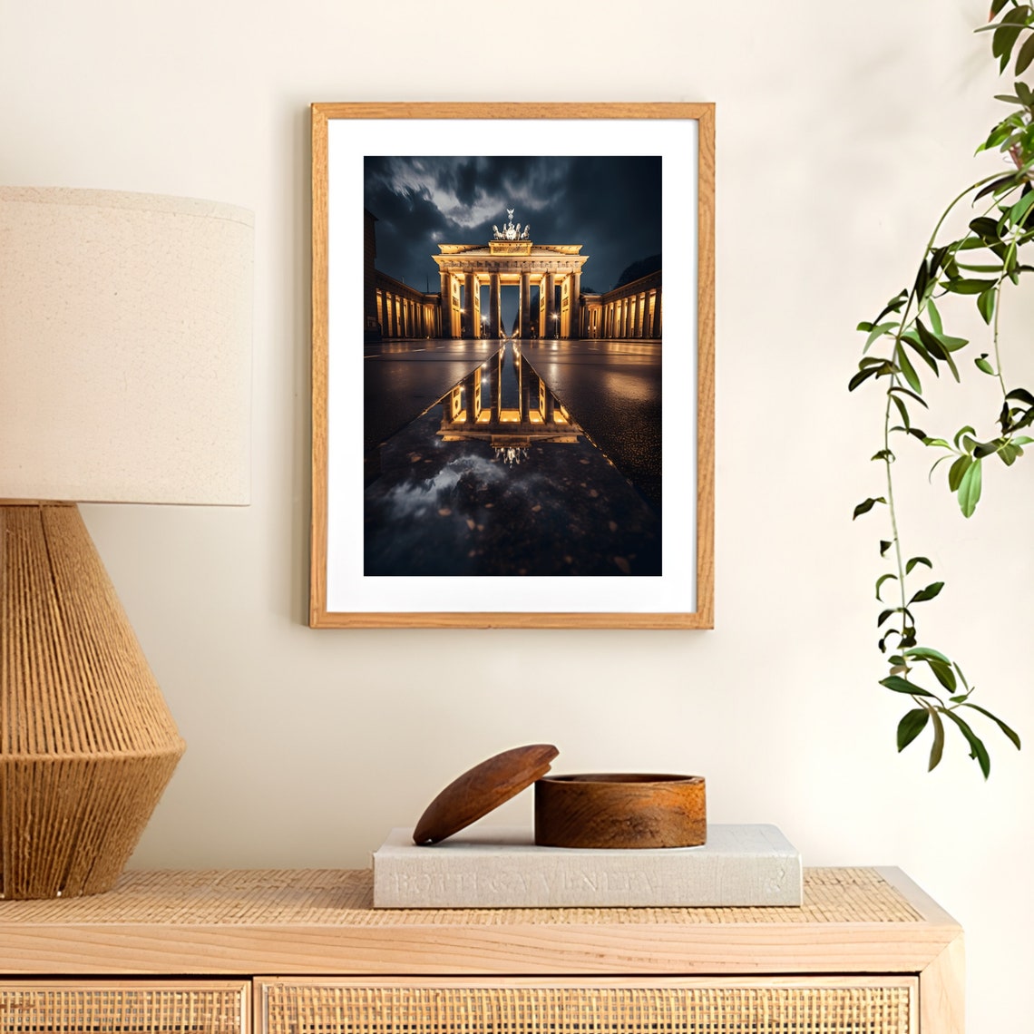 Berlin Brandenburg Gate Night Storm Wet Reflection City Poster - Image 3