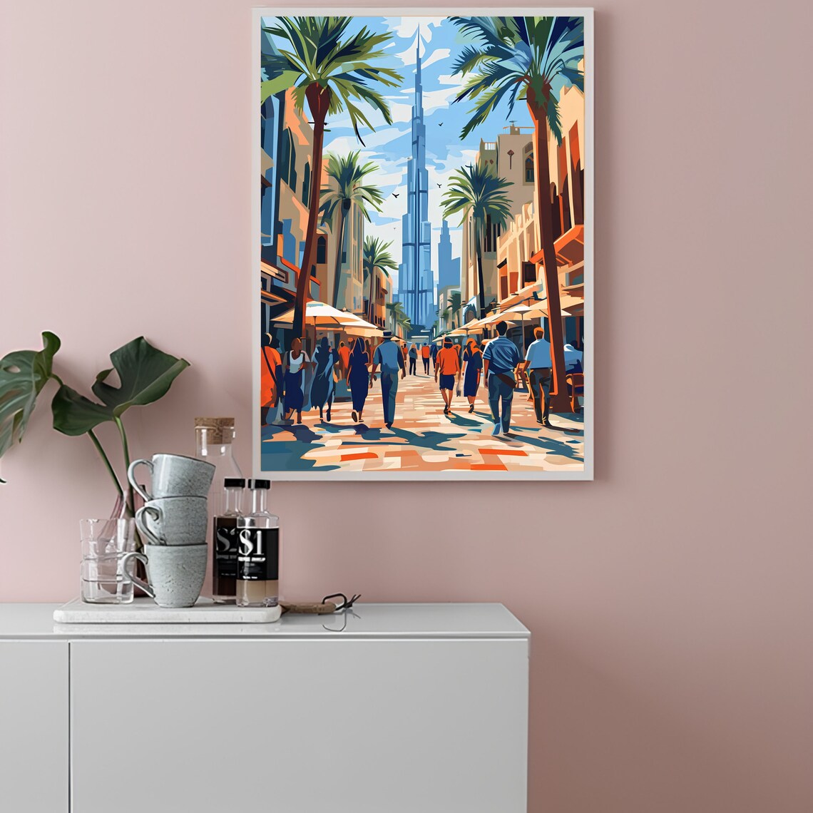 Dubai Illustration Poster of Burj Khalifa Above a Bustling City Street - Image 3