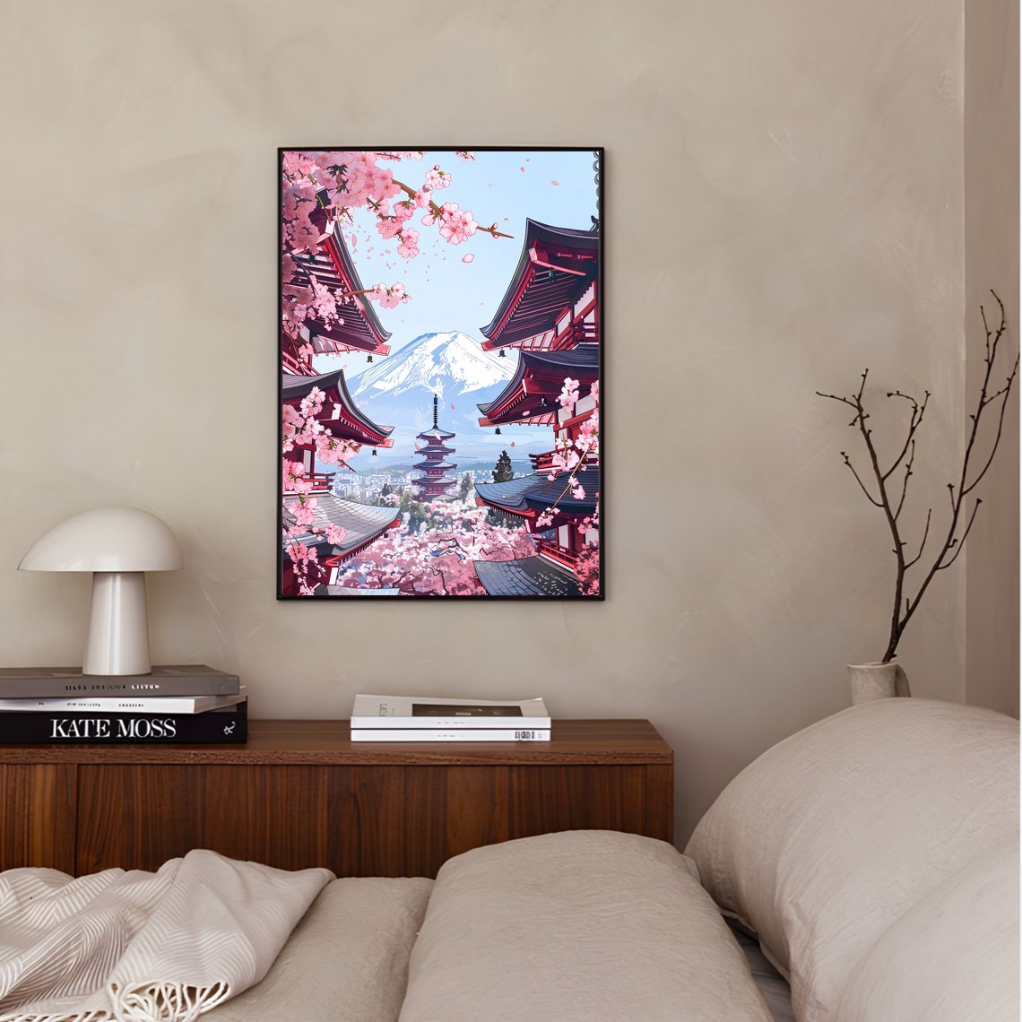 Mount Fuji with Pagoda and Cherry Blossoms Japanese Travel Poster - Image 3
