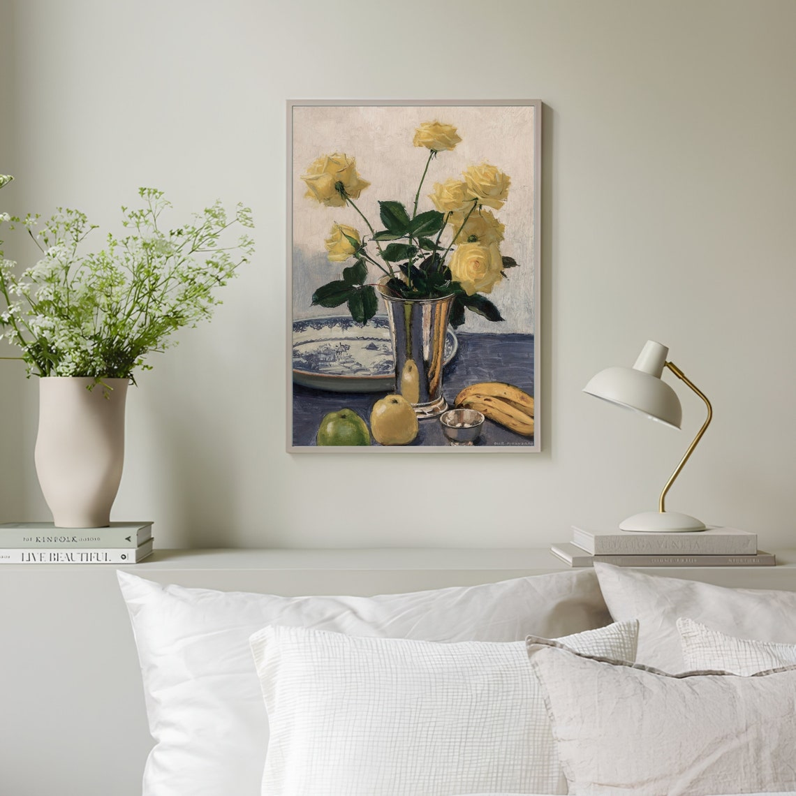 Moody Roses Painting Vintage Flower Print Dark Floral Print Vintage Yellow Roses Print Still Life Farmhouse Decor - Image 3