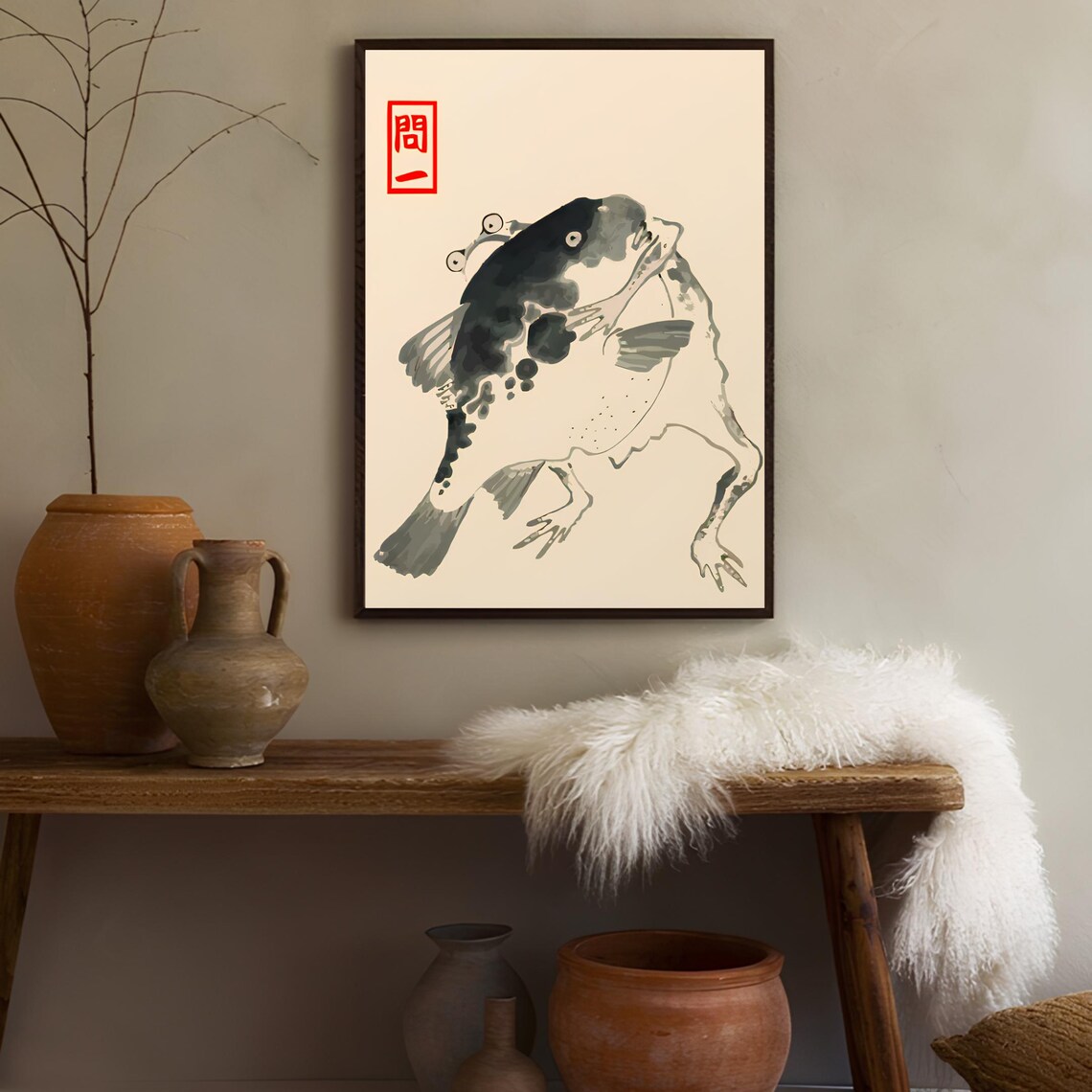 Japanese Frog and Fish Vintage Art Print - Image 3