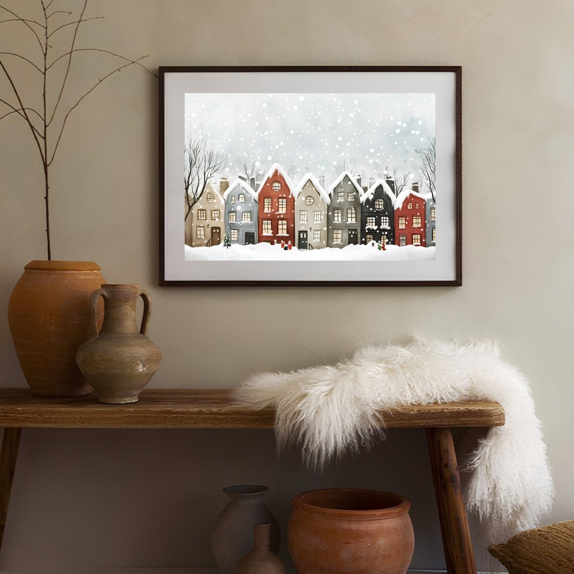 Norway Winter Snowfall Row Houses Scandinavian Village Art Poster - Image 3
