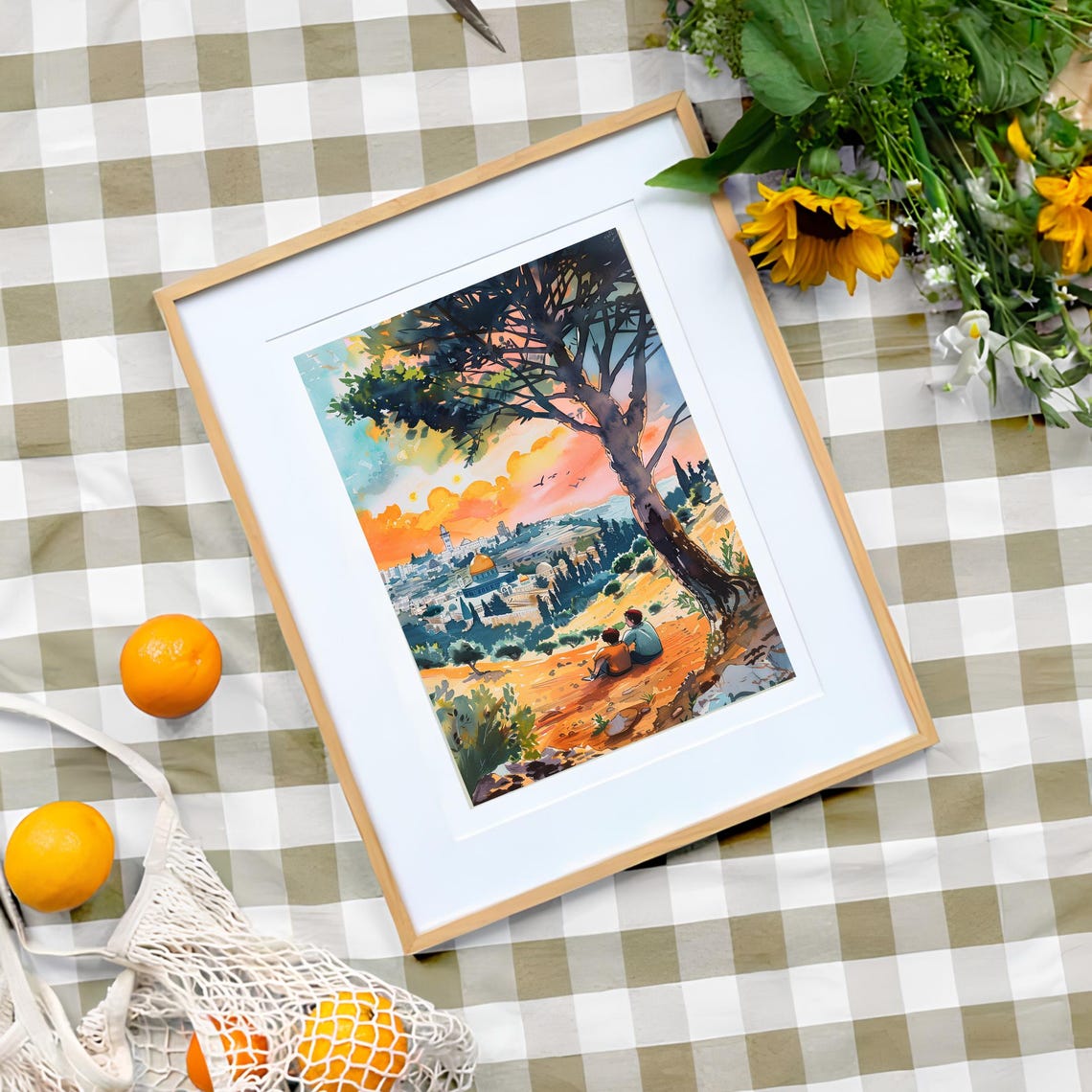 Palestine Dome of the Rock Jerusalem Sunset Watercolor View Poster - Image 3