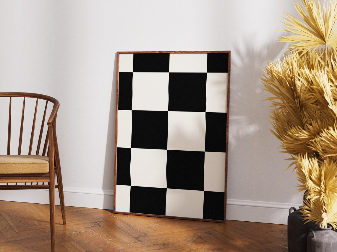 Checkered Abstract Print, 70s Retro Trendy Art - Image 2