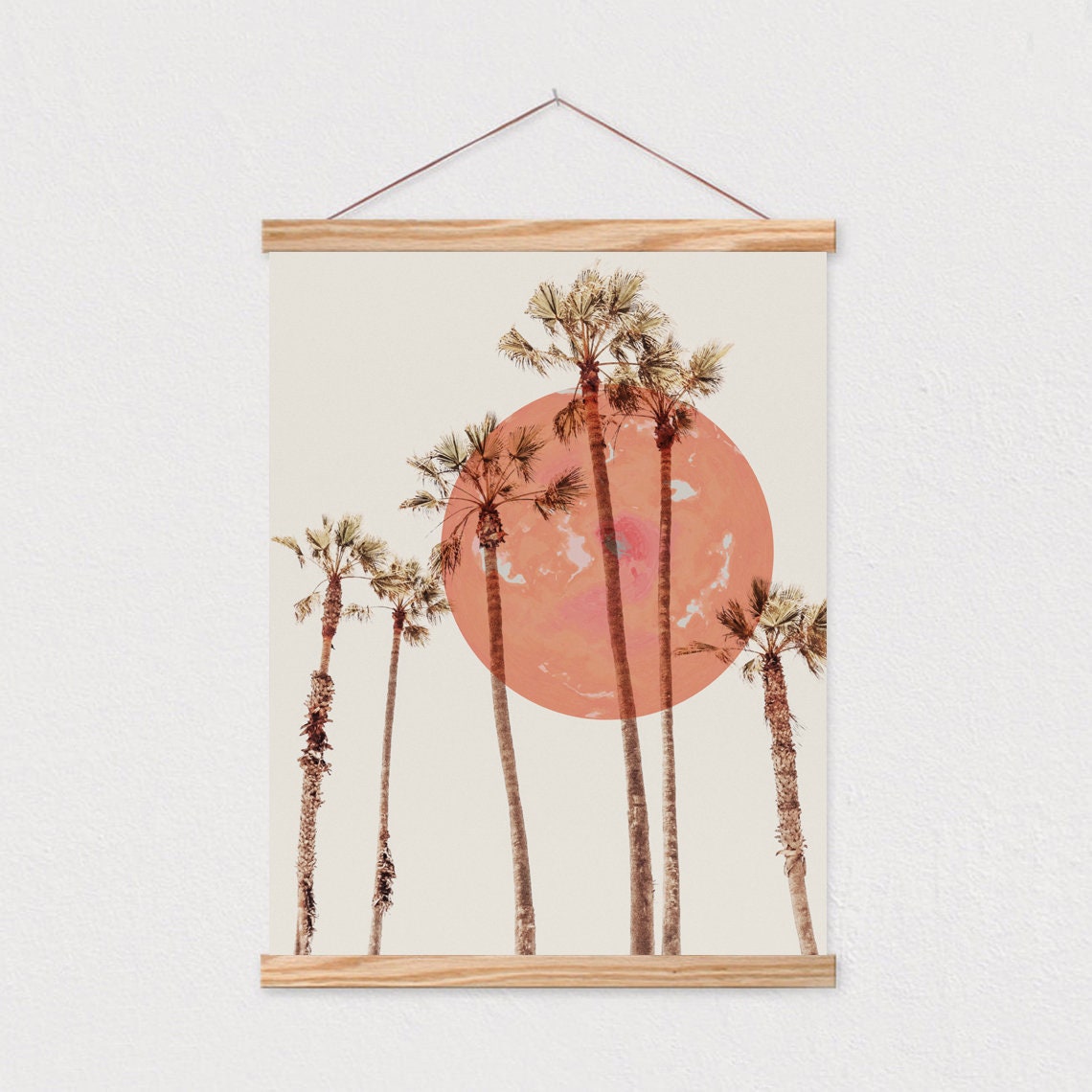 Palm Trees Against Coral Sun Minimalist Tropical Wall Poster