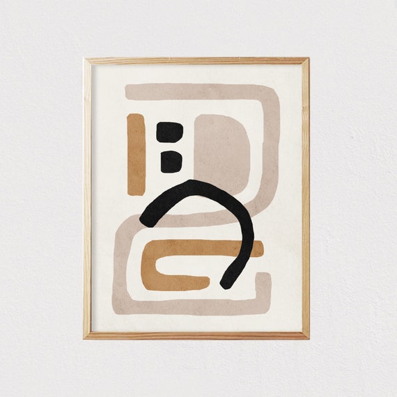 Abstract Art Shapes Neutral Print Mid Century Modern Wall Art Minimalist Geometric Interior Decor 16x20