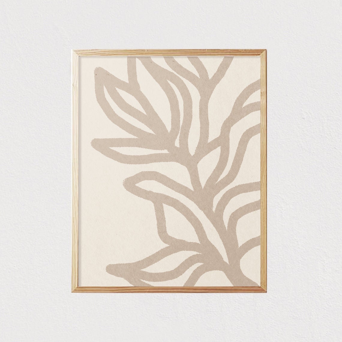 Neutral Botanical Leaf Line Art Boho Minimalist Decor Wall Poster