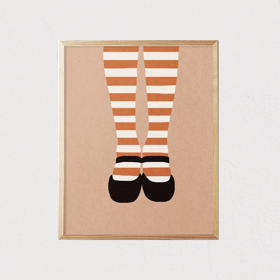 Girl Striped Tights Mary Jane Shoes Playful Minimalist Kids Art Poster