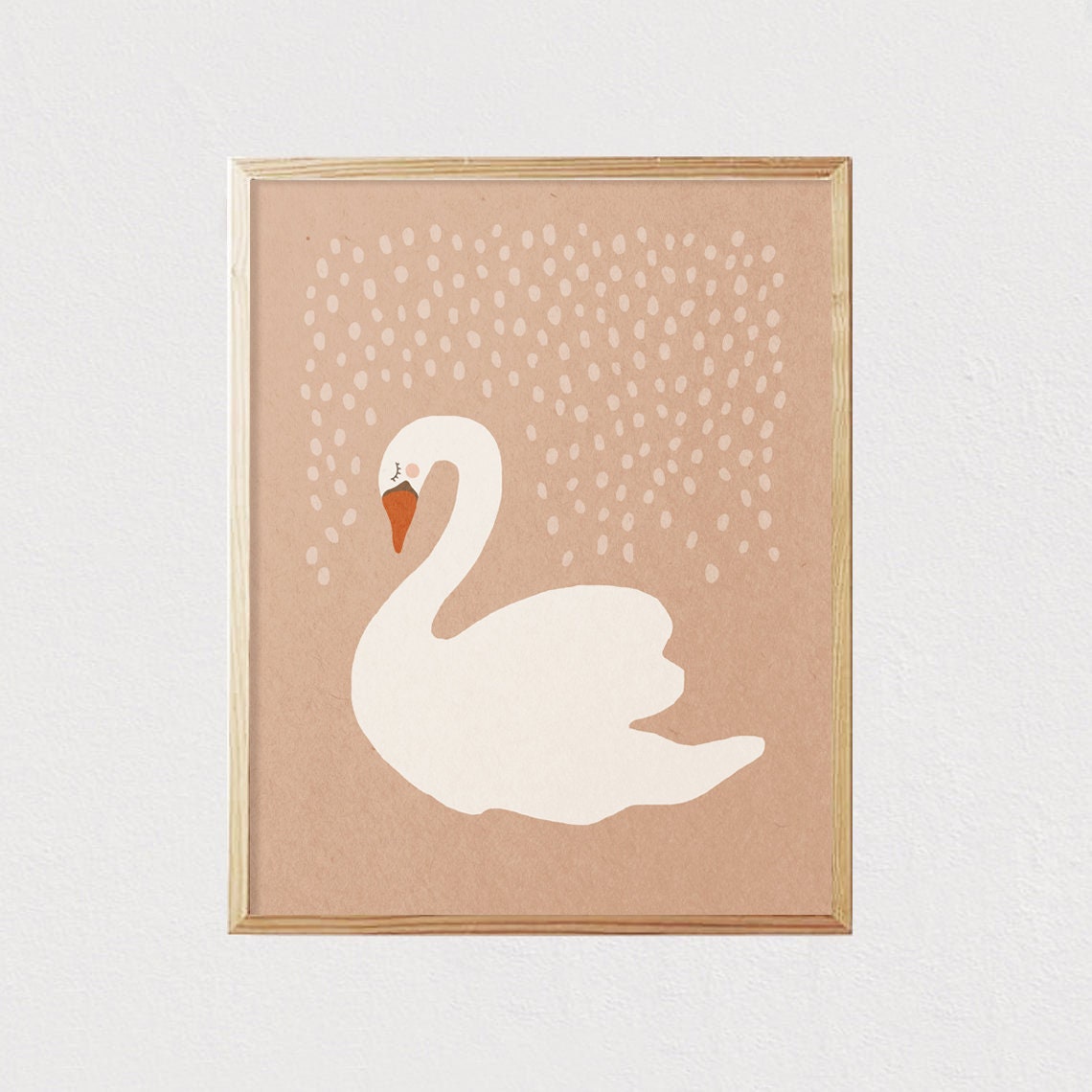 Minimalist White Swan Blush Pink Dots Modern Nursery Art Poster