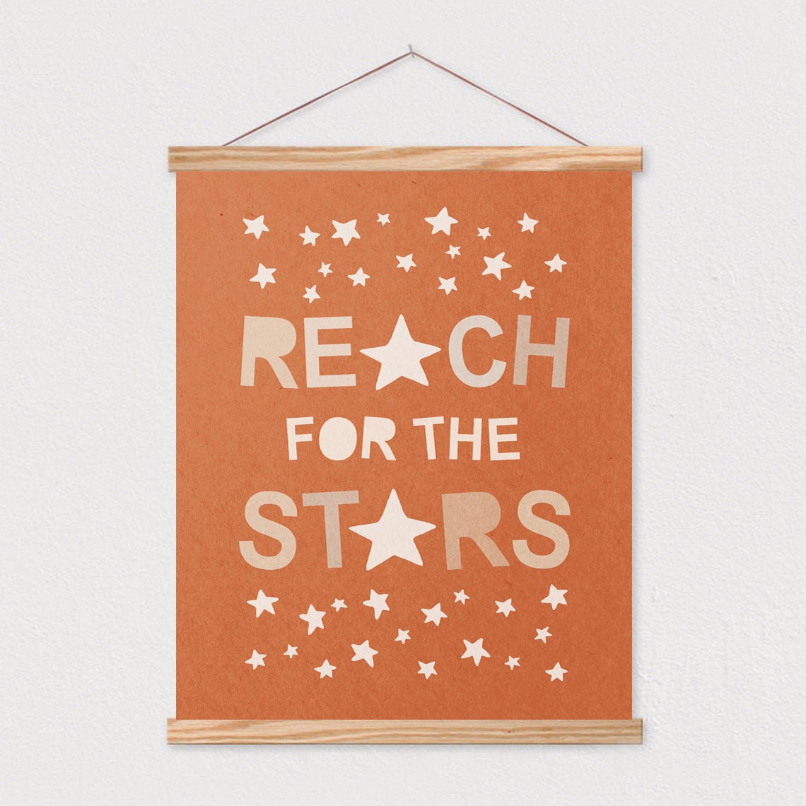 Reach For The Stars Terracotta Starry Quote Kids Room Poster - Image 2