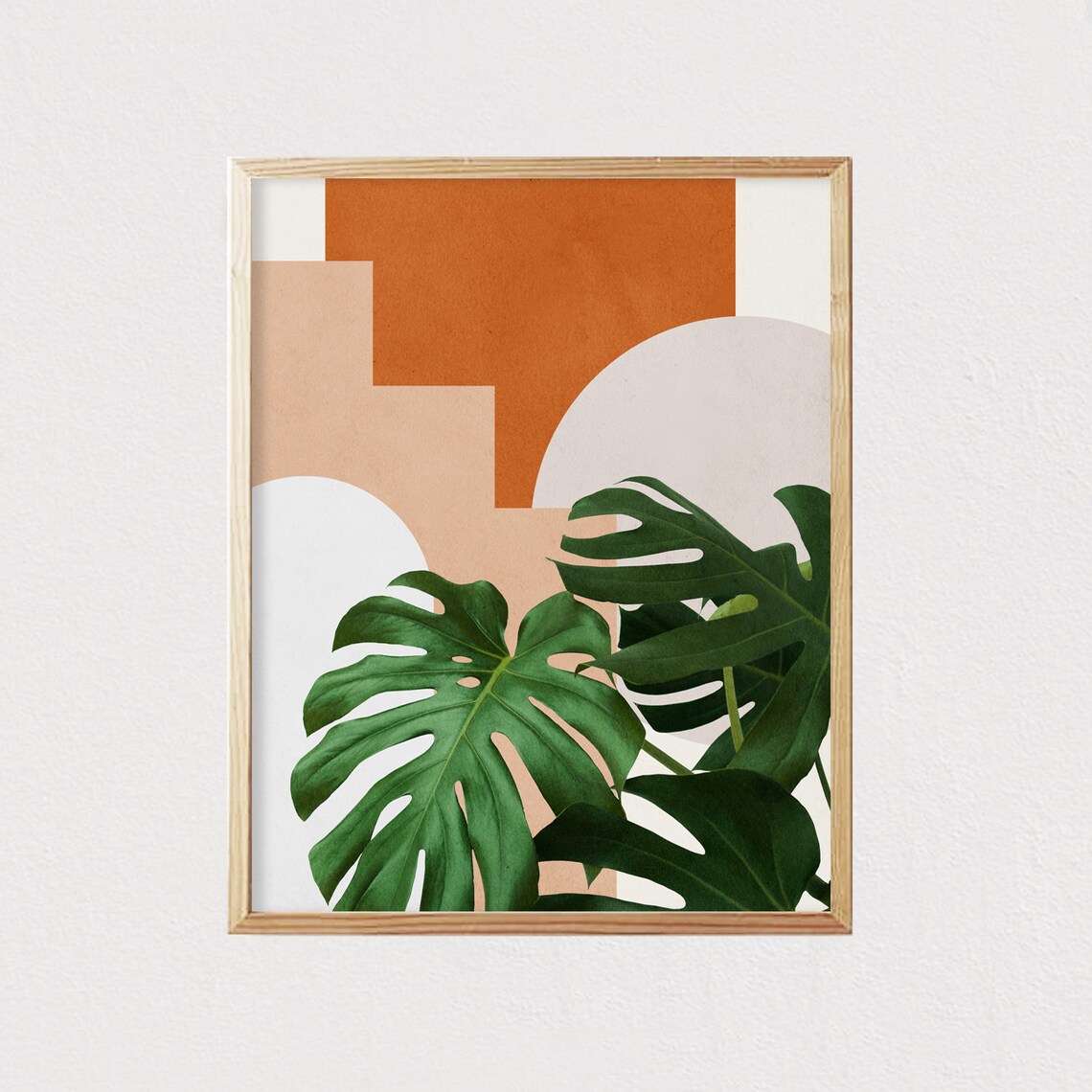 Abstract Shapes, Tropical Leaves Mid-Century Print