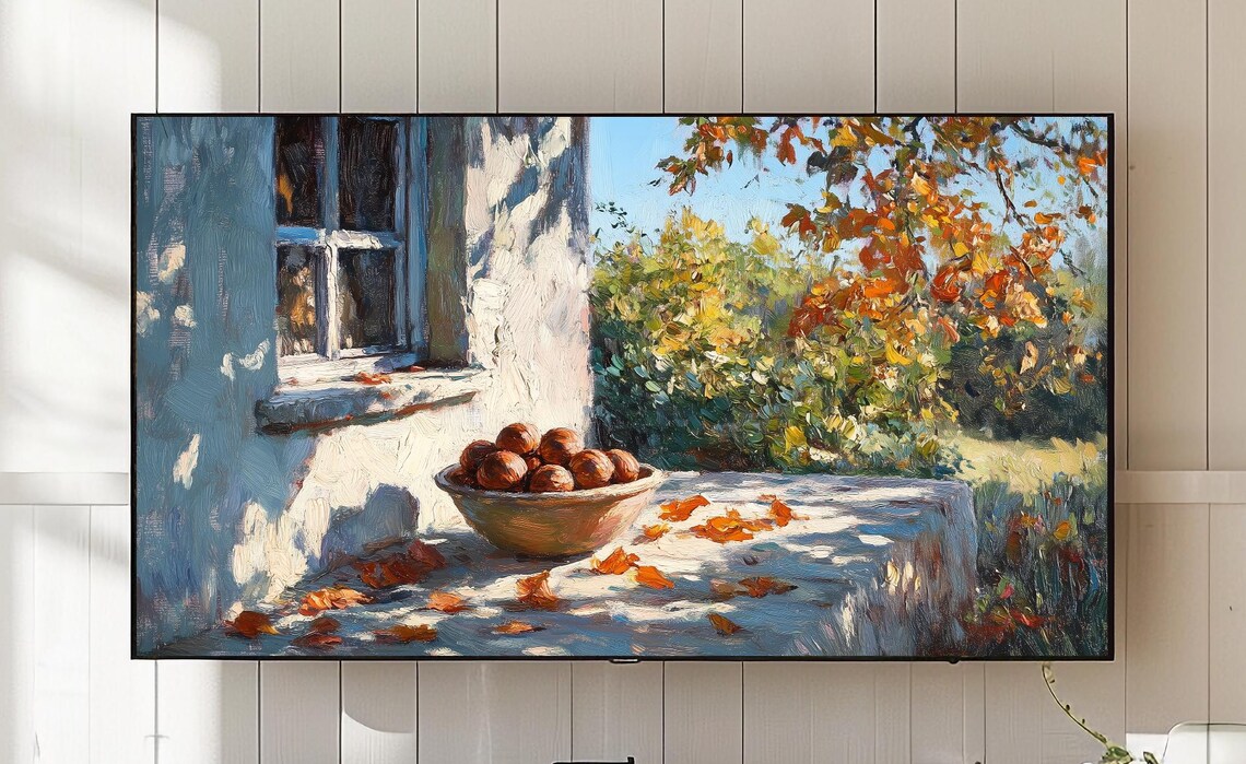 Chestnut Bowl Autumn Window Sunlit Farmhouse Still Life Painting Poster
