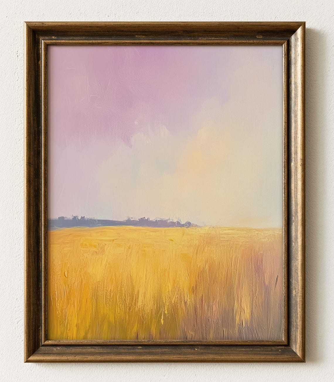 Golden Wheat Field Pink Sky Impressionist Farm Landscape Poster