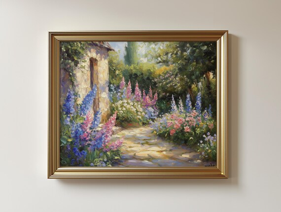 Cottage Garden Floral Art Print Rustic Countryside Scene 387
