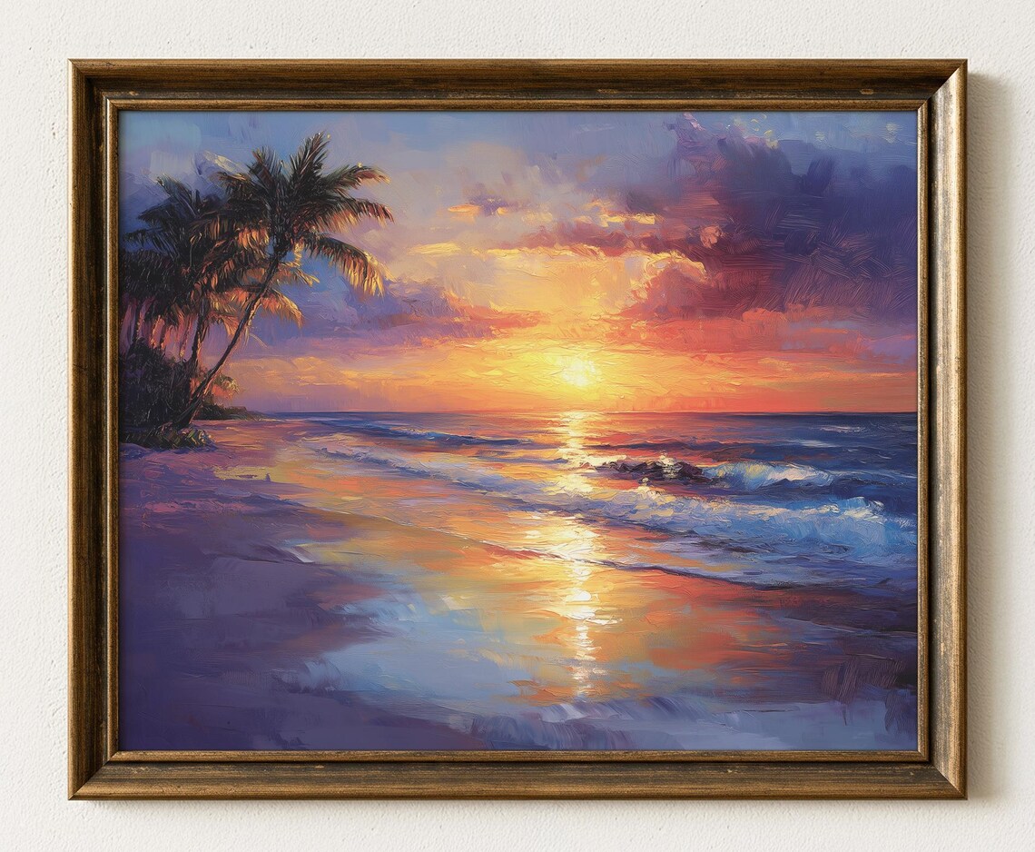 Florida Beach Sunset Art Print, Tropical Coastal Landscape
