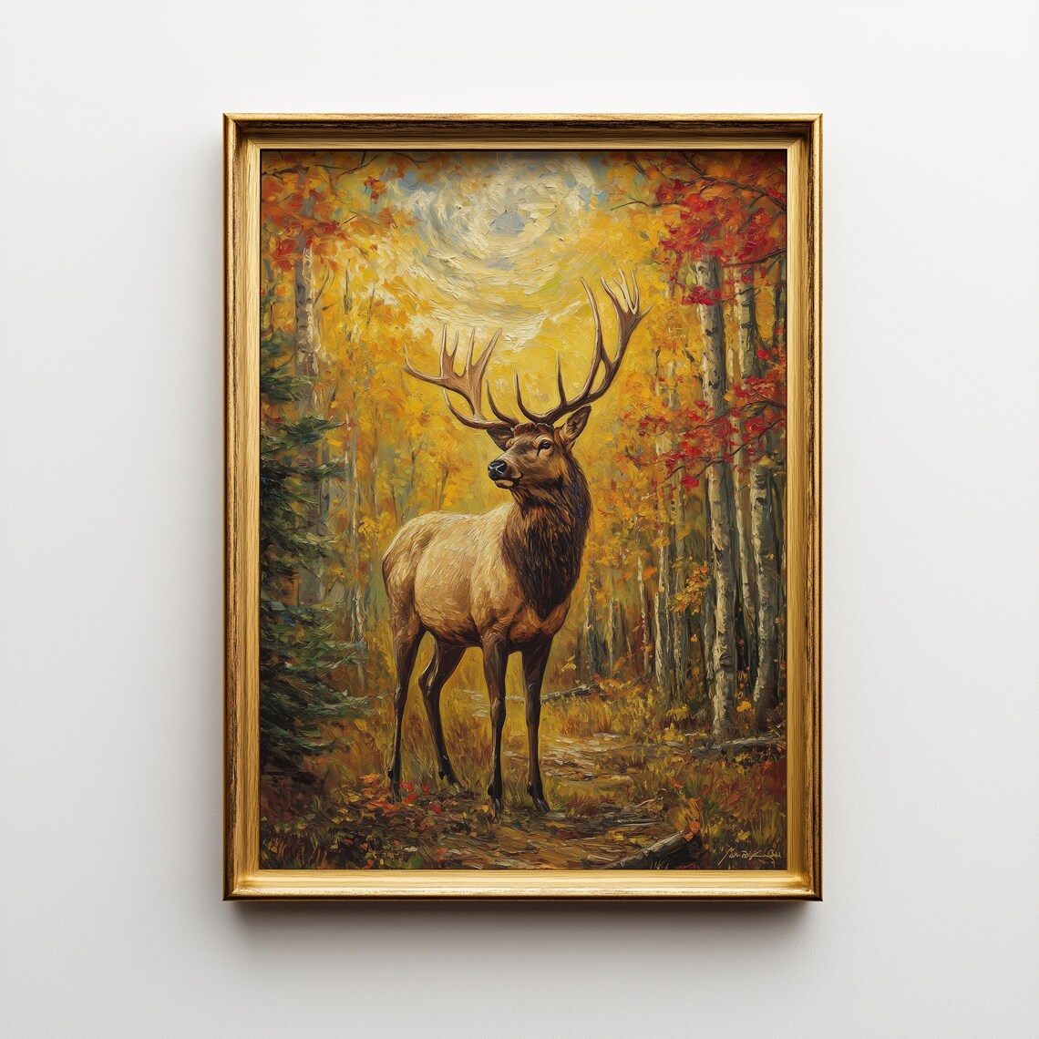 Elk Autumn Forest Vintage Wildlife Art Print