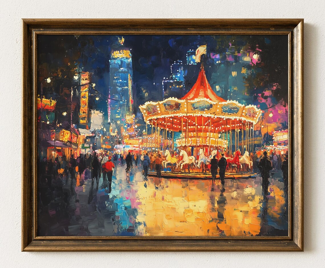 Carousel At Night, State Fair Impressionist Painting