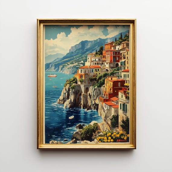 Amalfi Coast Vintage Travel Poster Italian Seaside Art 182