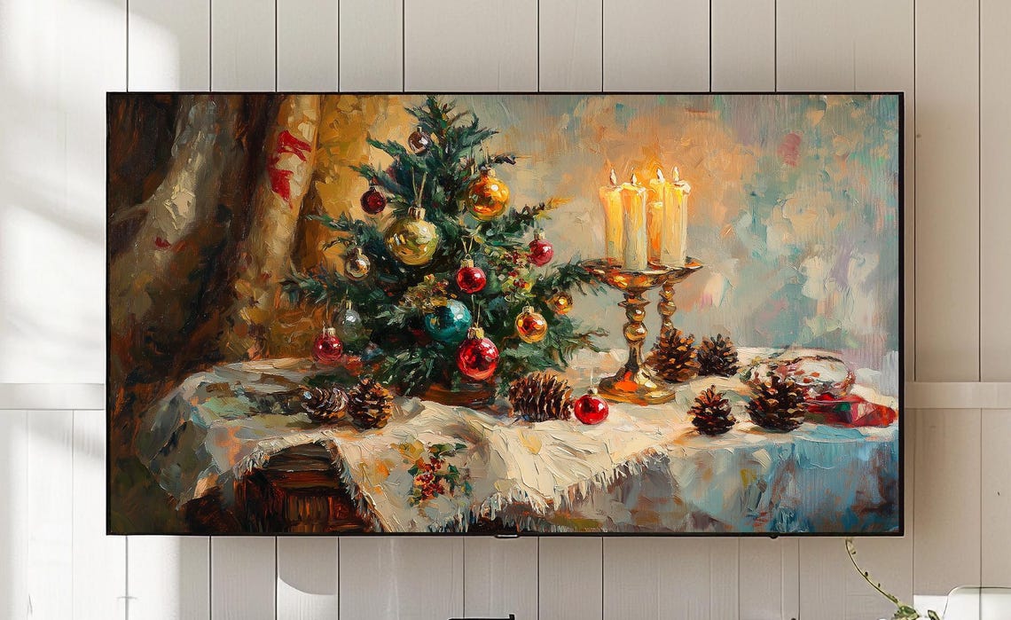 Rustic Christmas Tree Frame Tv Art Festive Holiday Decor 823