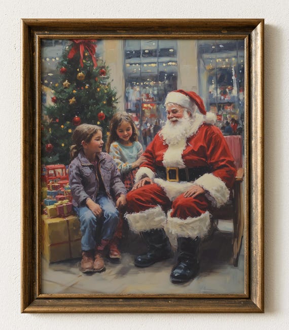 Vintage Santa With Children Christmas Tree Painting 924a