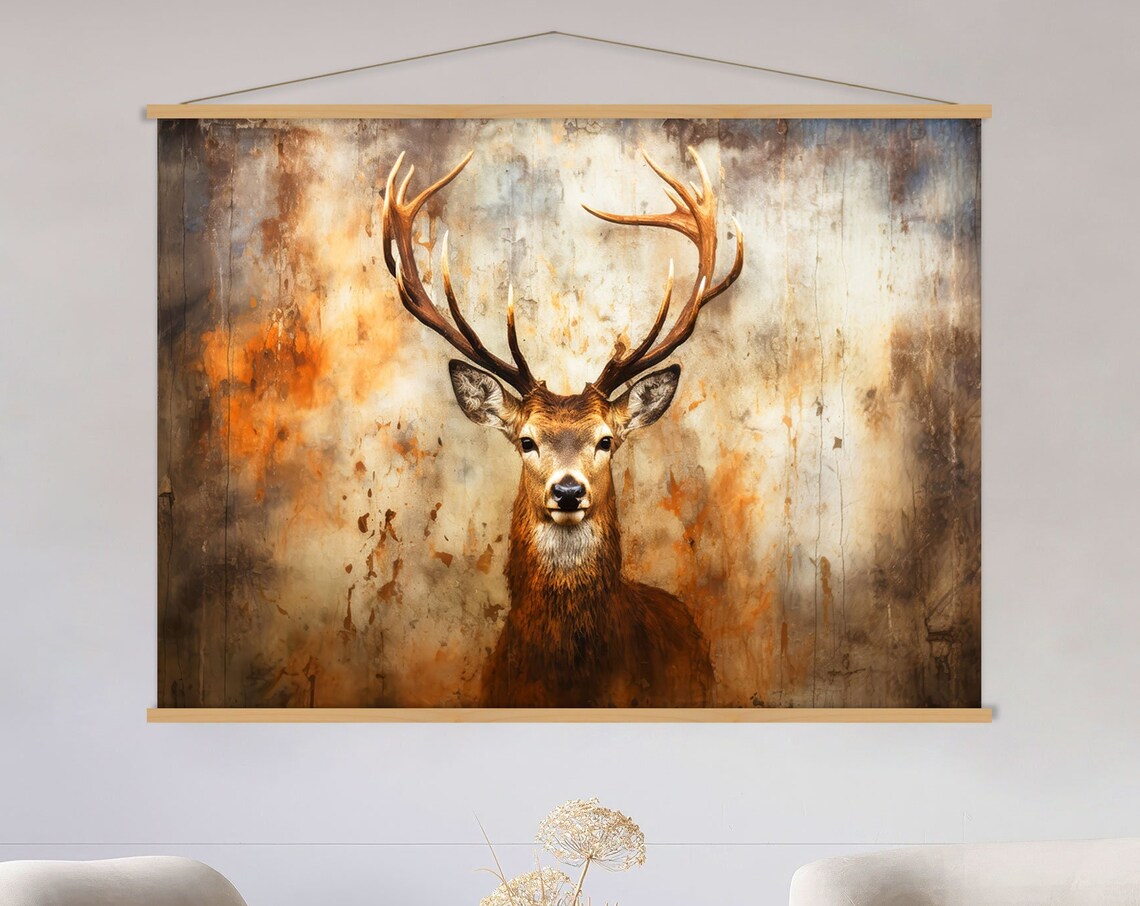 Moody Sepia Tone Stag Portrait Poster with Rustic Smoky Wildlife Art - Image 2