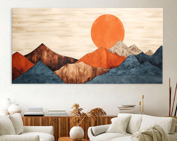 Wood Wall Art Mountain Wall Art Living Room Decor Abstract Mountain Wall Art Wood Texture Print Extra Large Wall Art