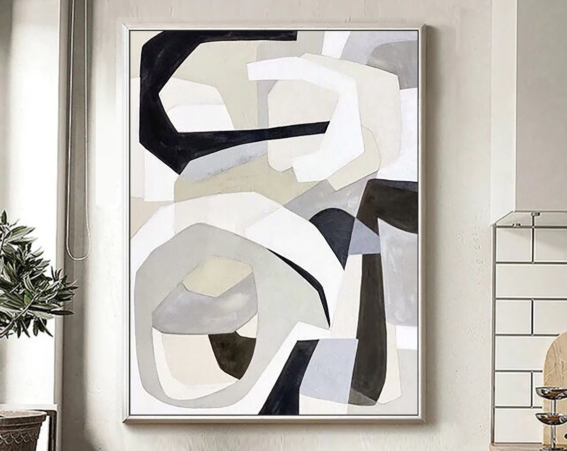 Geometric Black White Beige Blocks Modern Abstract Art Poster - Image 5