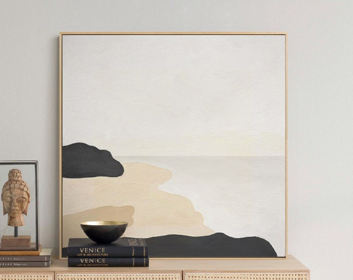 Beige White Abstract Painting Beige Minimalist Wall Art Beige Wall Art Beige Wall Art Beige White Painting Beige Framed Abstract Art - Image 5