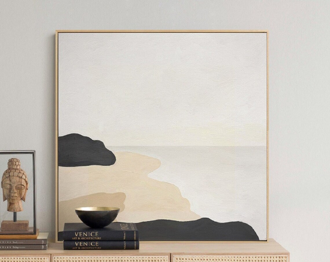 Minimalist Beige Dune Dark Gray Abstract Landscape Art Poster - Image 5