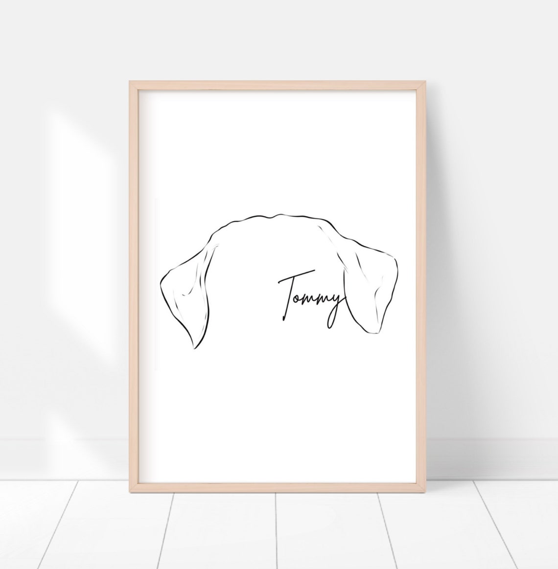 Custom Pet Ear Line Drawing Poster Dog Outline Tommy Name Decor