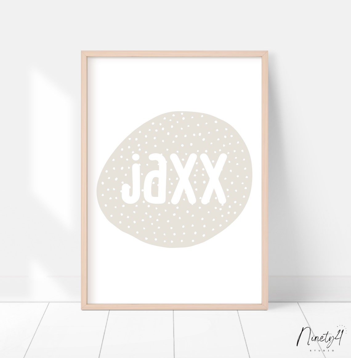 Boho Beige Polka Dot Blob Personalized Jaxx Name Nursery Poster
