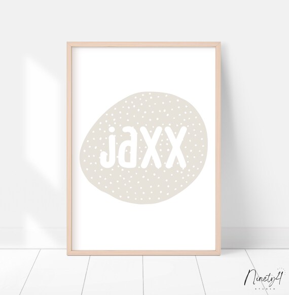 Boho Beige Polka Dot Blob Personalized Jaxx Name Nursery Poster