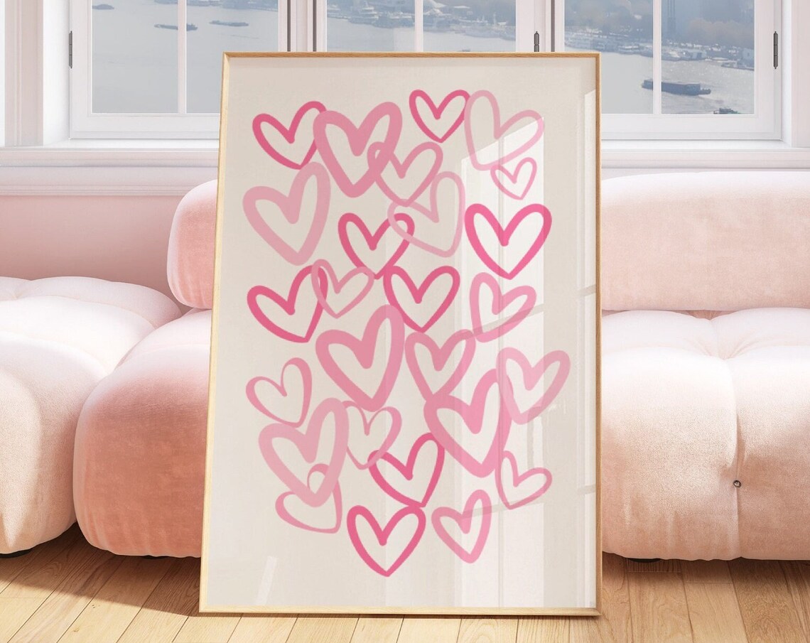 Pink Hearts Print, Preppy Graffiti Wall Art - Image 5