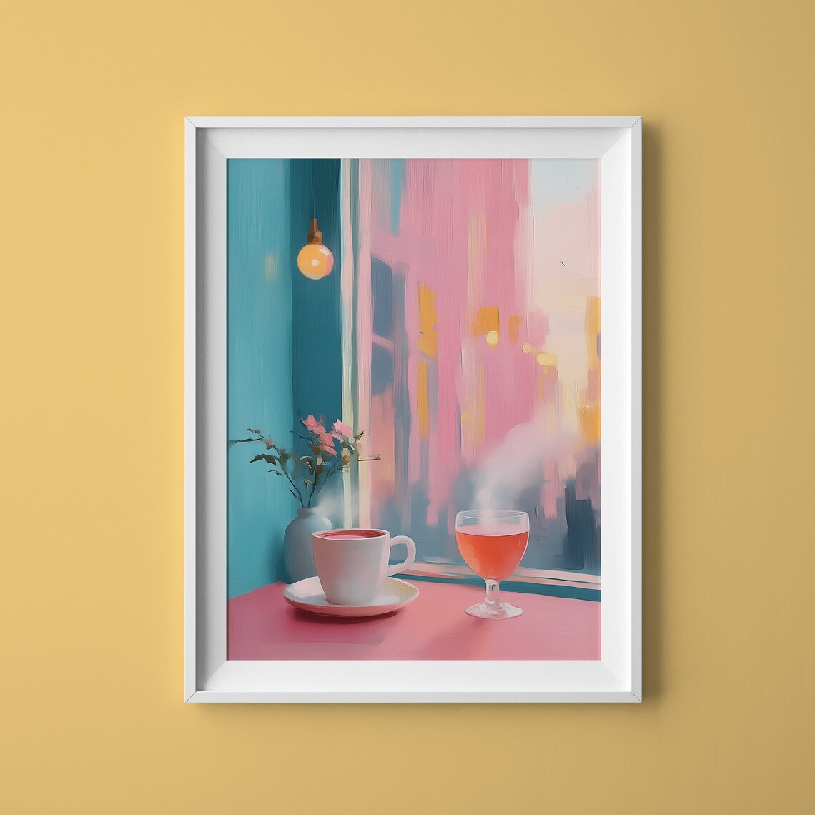 Cozy Cafe Tea by the Window Pastel Kitchen Drink Still Life Wall Art