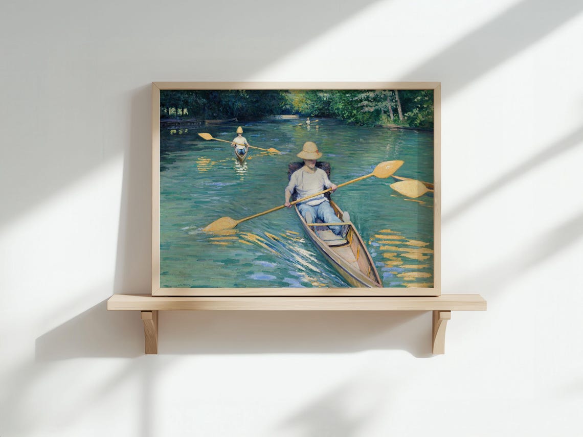 Canoe Rowers Green River Summer Boating Impressionist Poster
