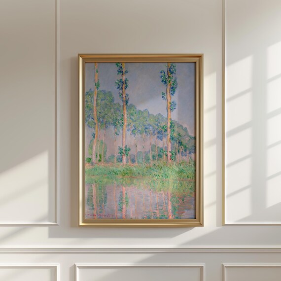 Claude Monet Poplars River Reflection Tall Trees Landscape Art Poster