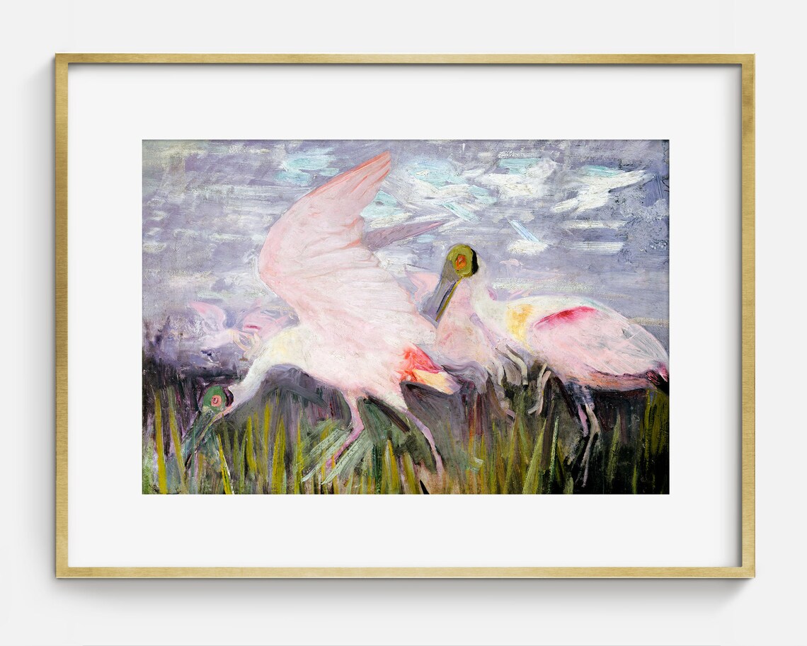 Roseate Spoonbill Marsh Painting Pink Wading Birds Vintage Art Print - Image 2