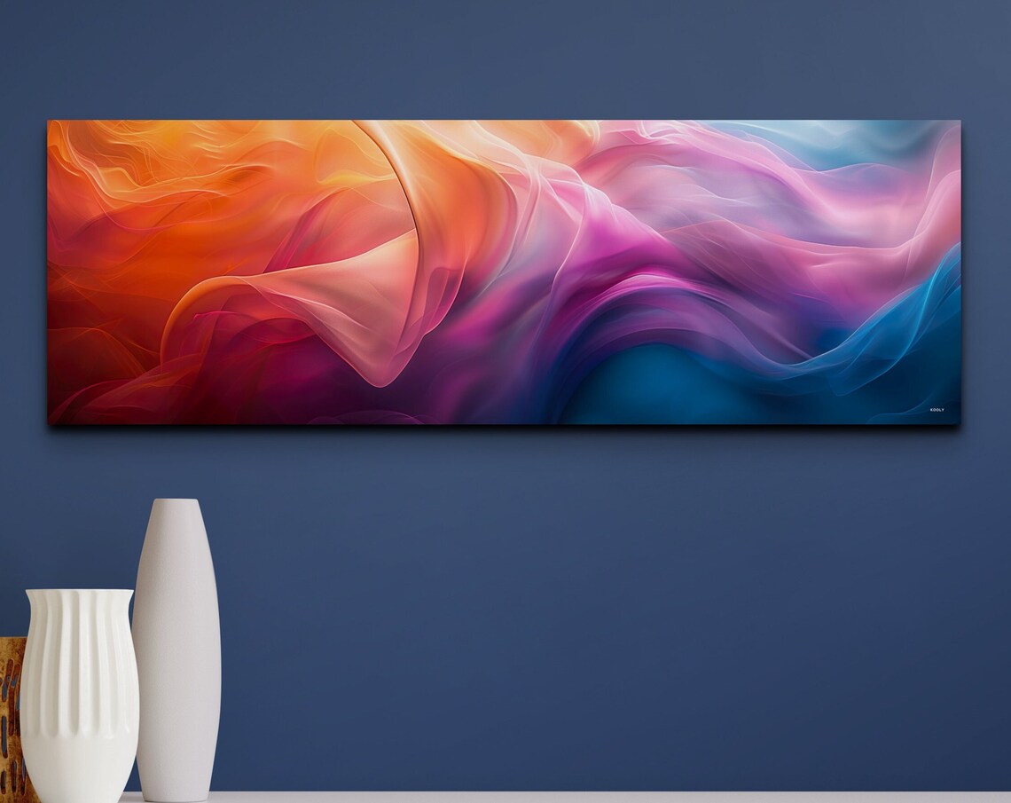 Silky Abstract Wave Orange Pink Blue Flowing Smoke Art Poster