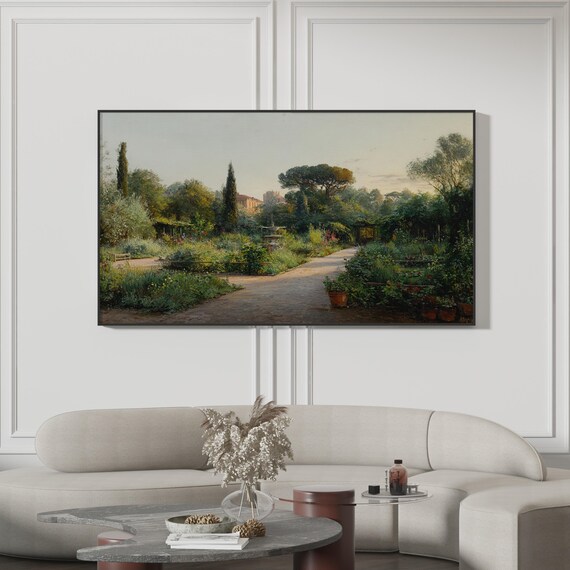Romantic Italian Villa Garden Fountain Vintage Painting Poster