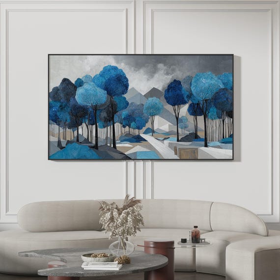 Modern Blue Forest Samsung Frame Tv Art Abstract Landscape Contemporary Wall 4k Artwork