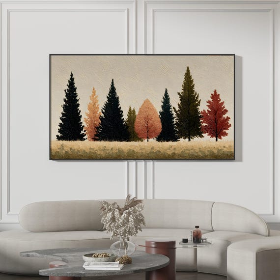 Pine Frame Tv Art Minimalist Forest Landscape