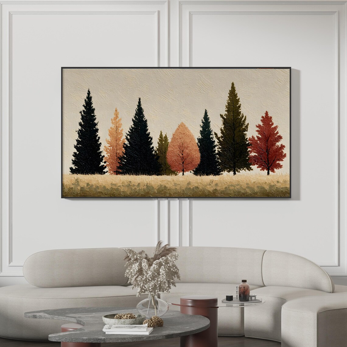 Pine Frame Tv Art Minimalist Forest Landscape