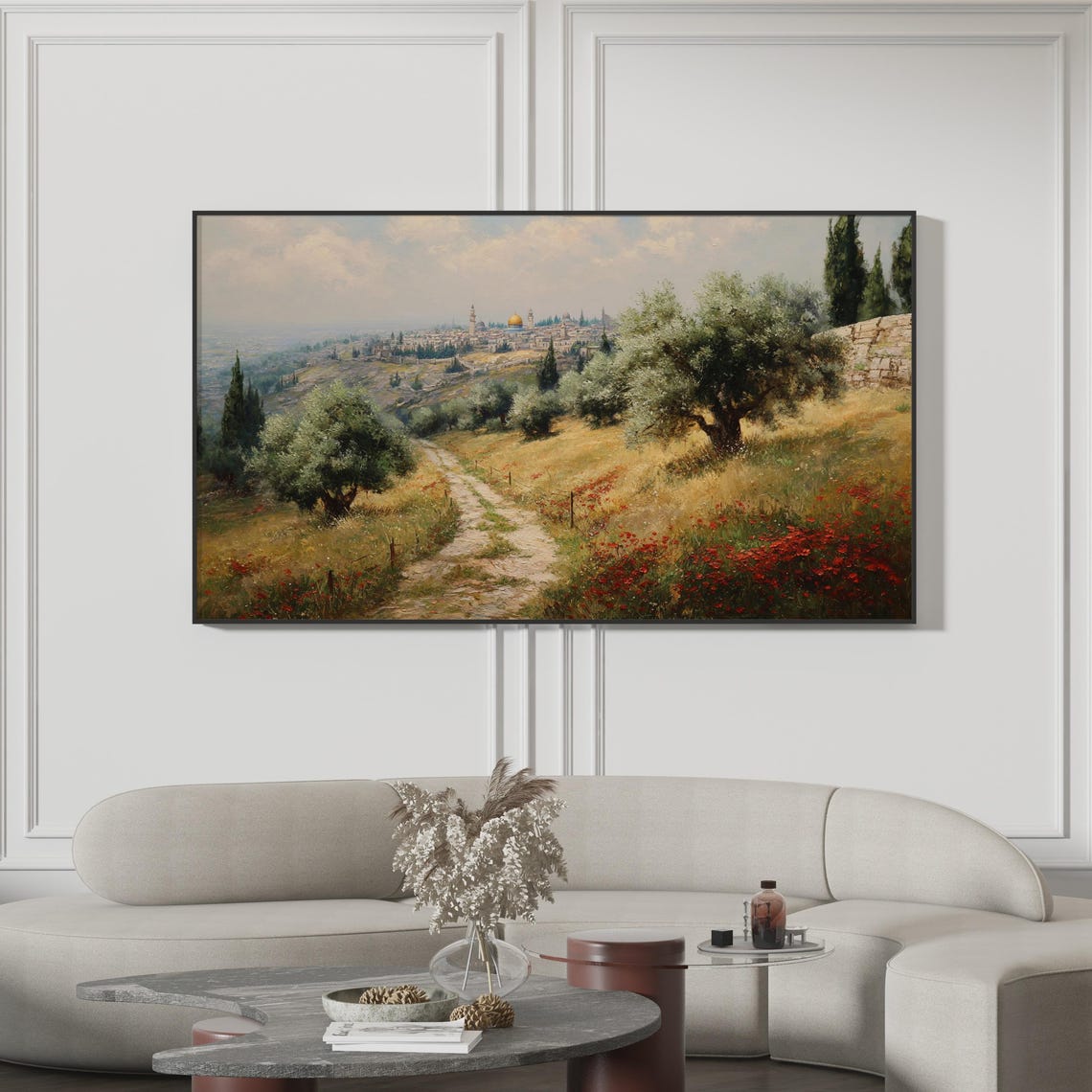 Golden Dome Samsung Frame Tv Art Vintage Landscape Oil Painting Holy Land Mount Of Olives Old City View